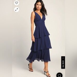 Lulus Celebration Time Navy Blue Sleeveless Tiered MIDI Dress